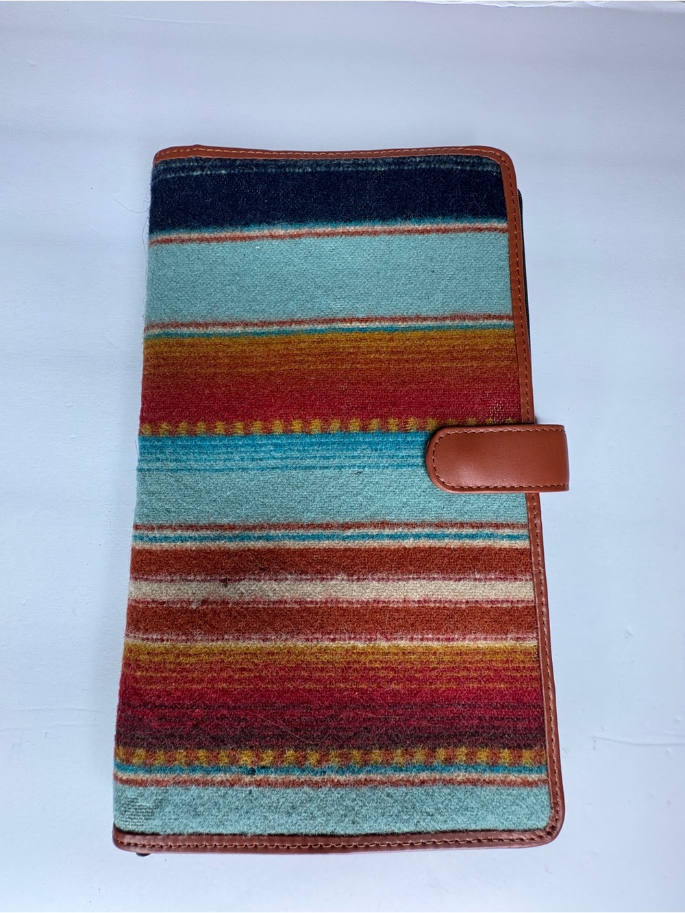 Pendleton Striped Wool Travel Organizer Wallet Southwest Cognac Leather Snap